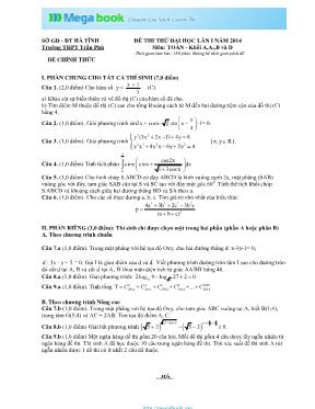 Đề thi thử đại học lần I năm 2014 môn Toán - Khối A, A1, B và D - Trường THPT Trần Phú